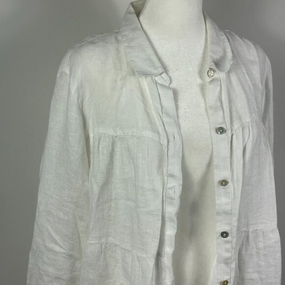 J. Jill White Linen Button Down Tiered Shirt Size L - Picture 5 of 6